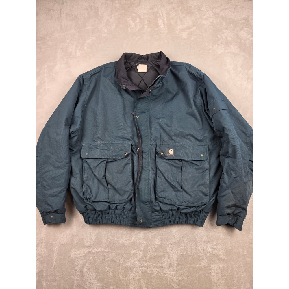Carhartt Bomber Jacket Mens 2XL Green Blue Quilt Lined Workwear Full Zip *Read